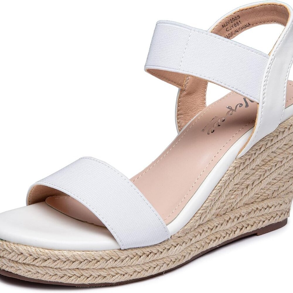 Women's White Wedge Sandals Platform Espadrilles Ankle Strap Open Toe Summer Sho